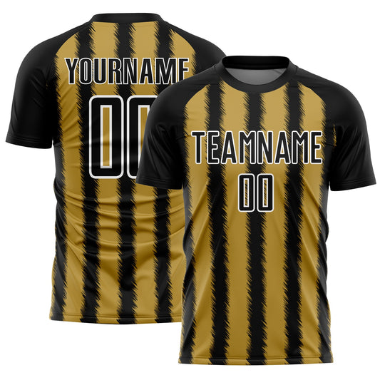 Custom Black Old Gold-White Line Sublimation Soccer Uniform Jersey - Sky-Custom