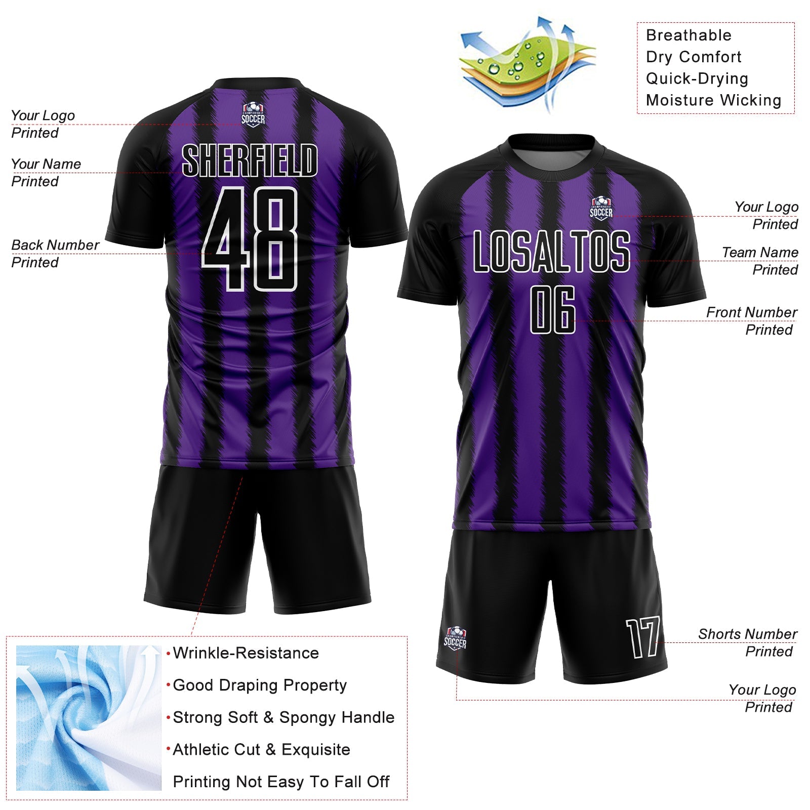 Custom Black Purple-White Line Sublimation Soccer Uniform Jersey - Sky-Custom