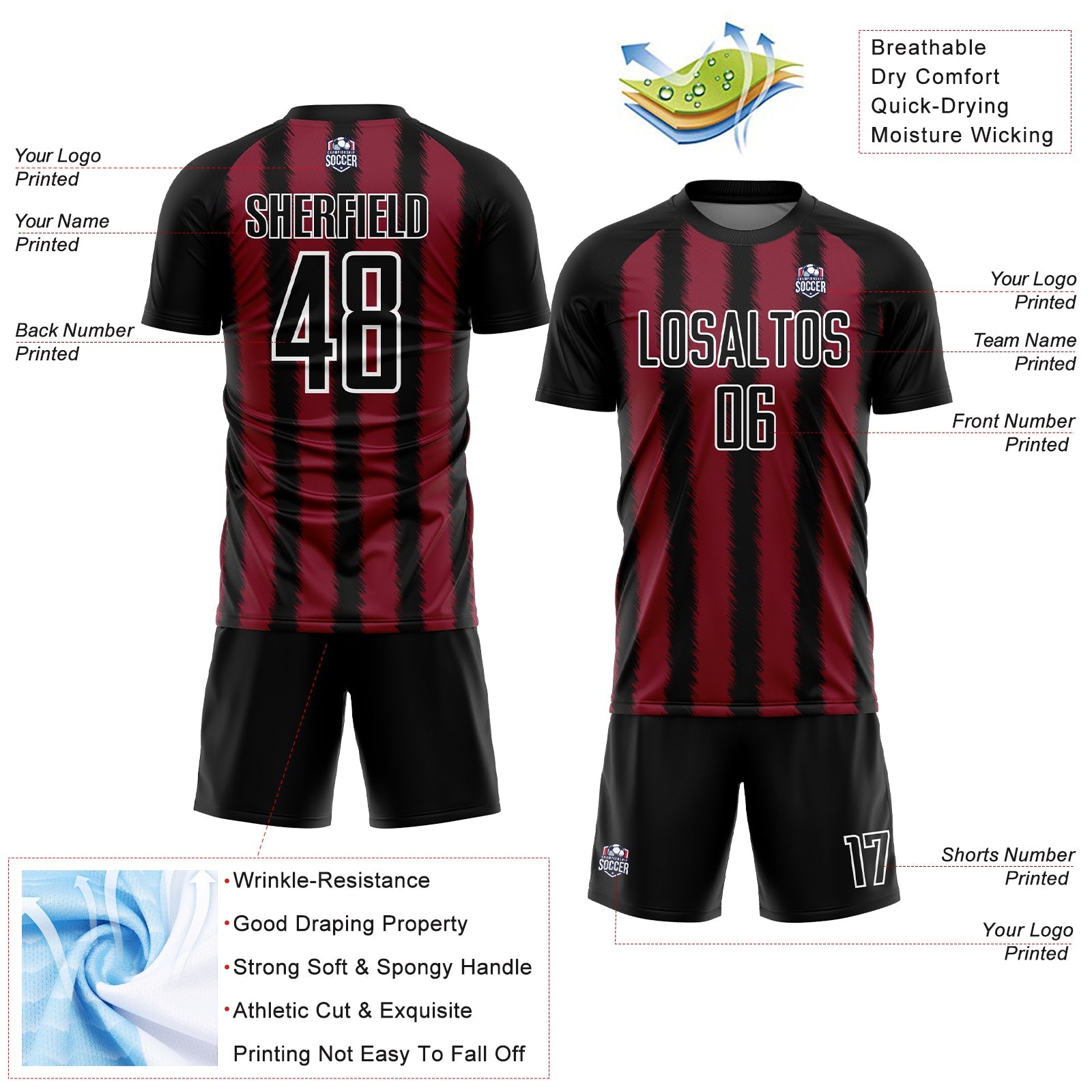 Custom Black Crimson-White Line Sublimation Soccer Uniform Jersey - Sky-Custom
