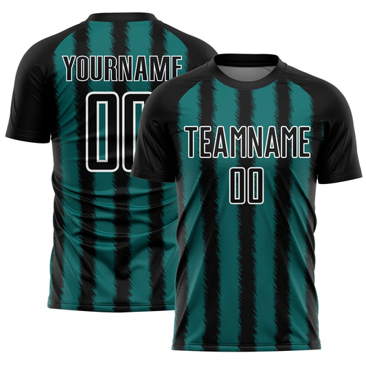 Custom Black Teal-White Line Sublimation Soccer Uniform Jersey - Sky-Custom