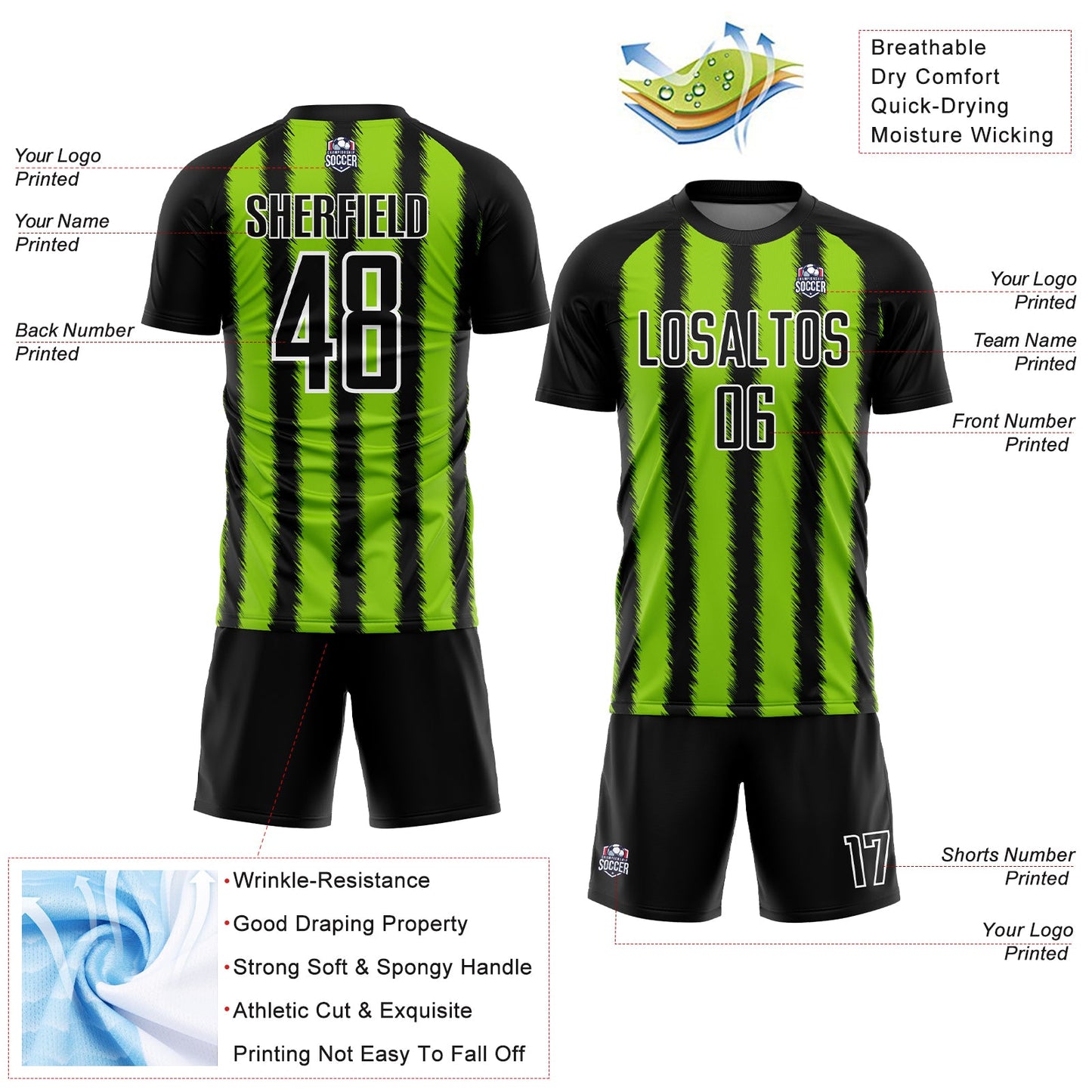 Custom Black Neon Green-White Line Sublimation Soccer Uniform Jersey - Sky-Custom