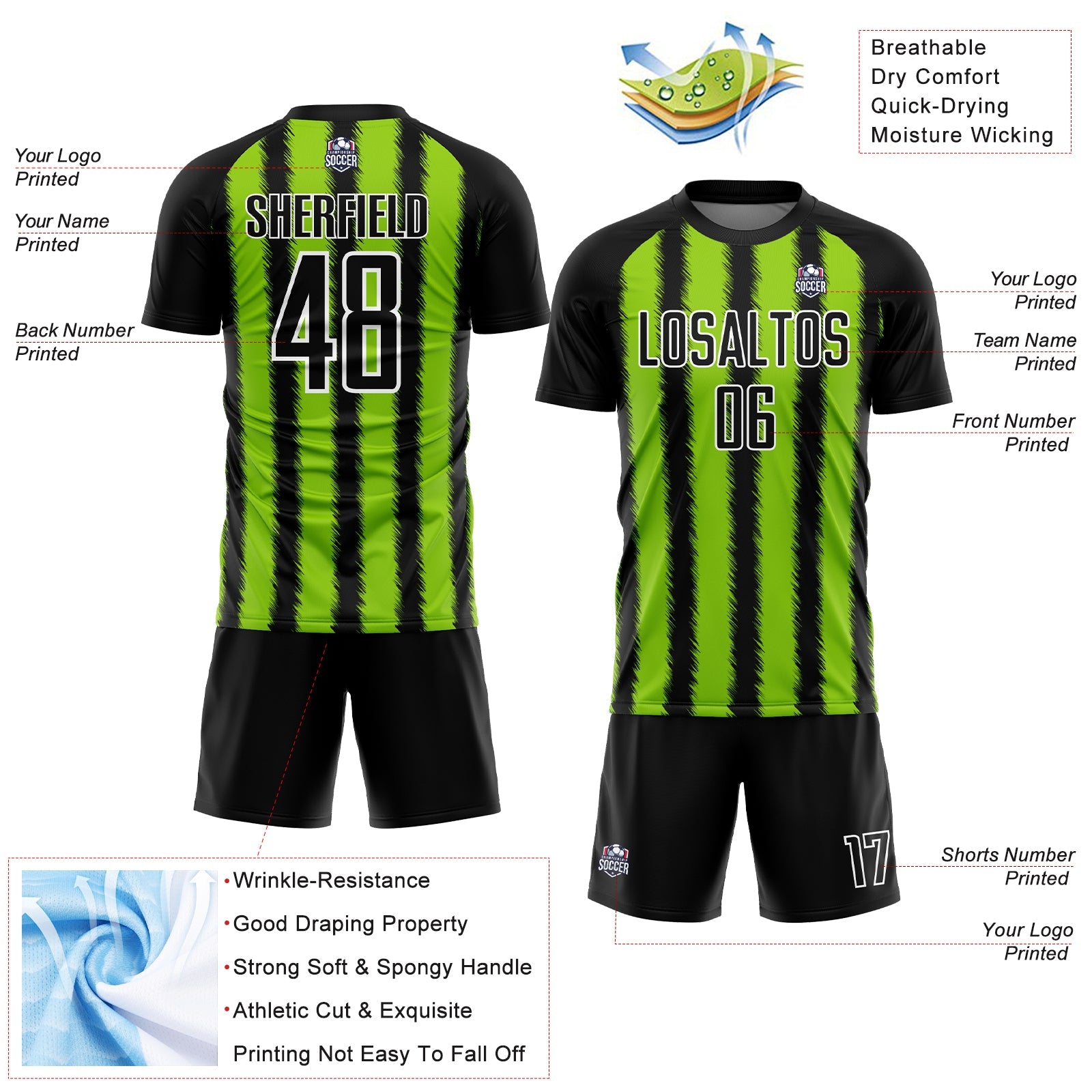 Custom Black Neon Green-White Line Sublimation Soccer Uniform Jersey - Sky-Custom