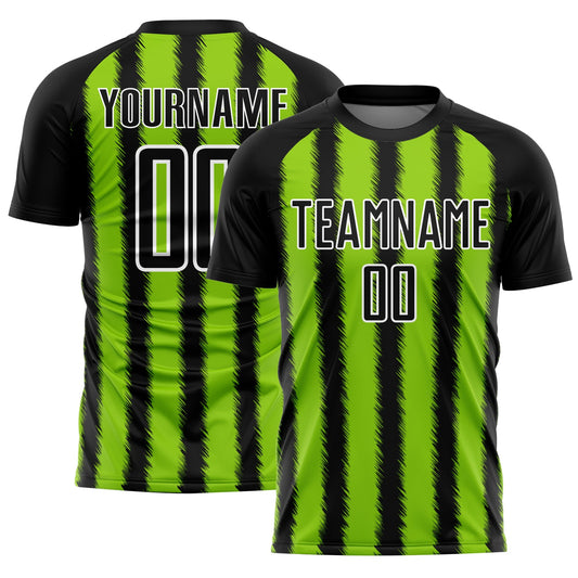 Custom Black Neon Green-White Line Sublimation Soccer Uniform Jersey - Sky-Custom