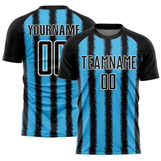 Custom Black Sky Blue-White Line Sublimation Soccer Uniform Jersey - Sky-Custom