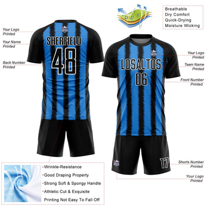 Custom Black Powder Blue-White Line Sublimation Soccer Uniform Jersey - Sky-Custom