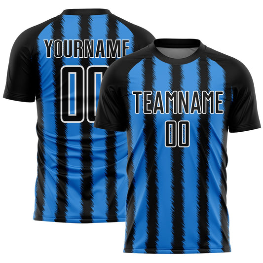 Custom Black Powder Blue-White Line Sublimation Soccer Uniform Jersey - Sky-Custom