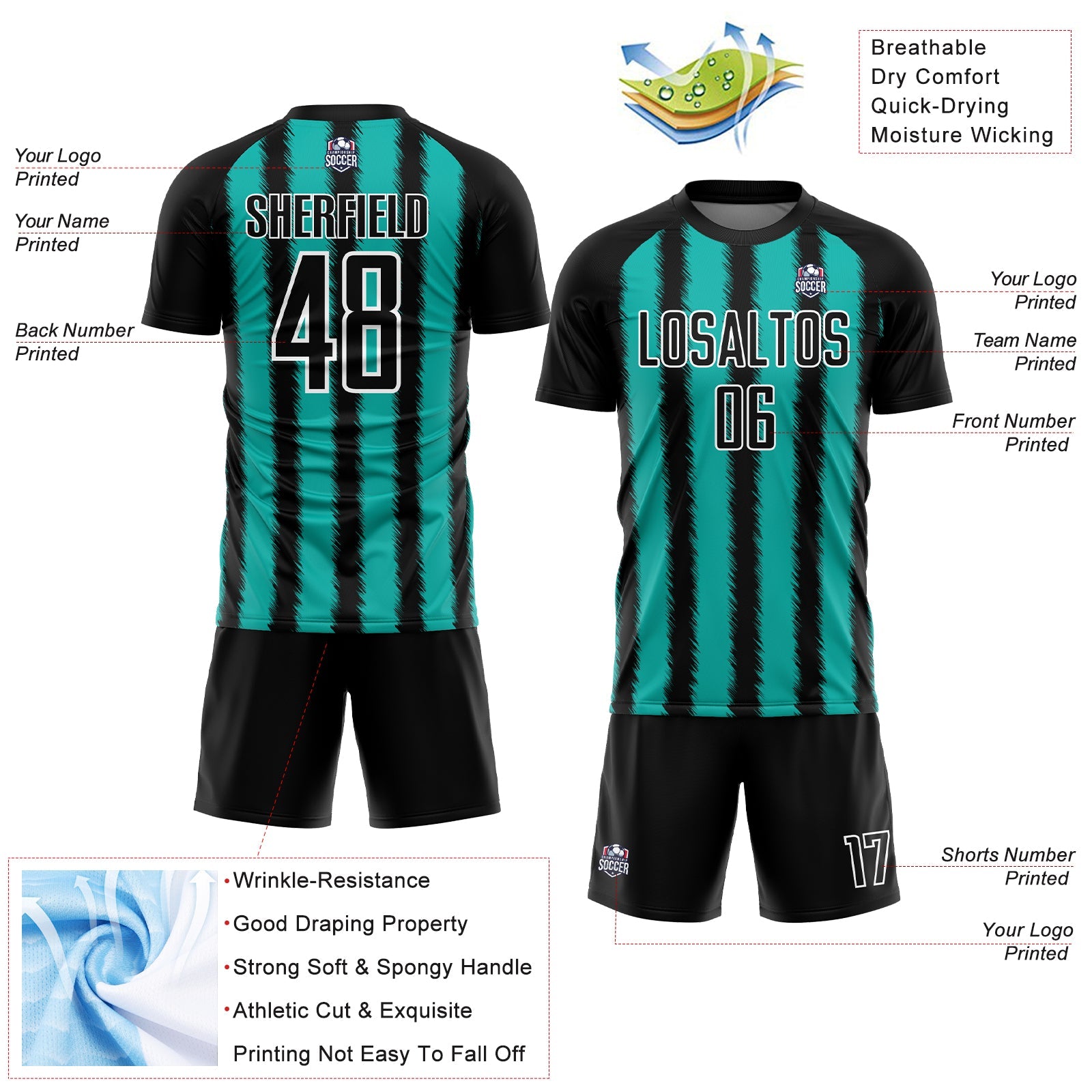 Custom Black Aqua-White Line Sublimation Soccer Uniform Jersey - Sky-Custom