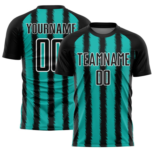 Custom Black Aqua-White Line Sublimation Soccer Uniform Jersey - Sky-Custom