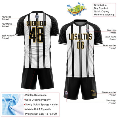 Custom Black White-Old Gold Line Sublimation Soccer Uniform Jersey - Sky-Custom