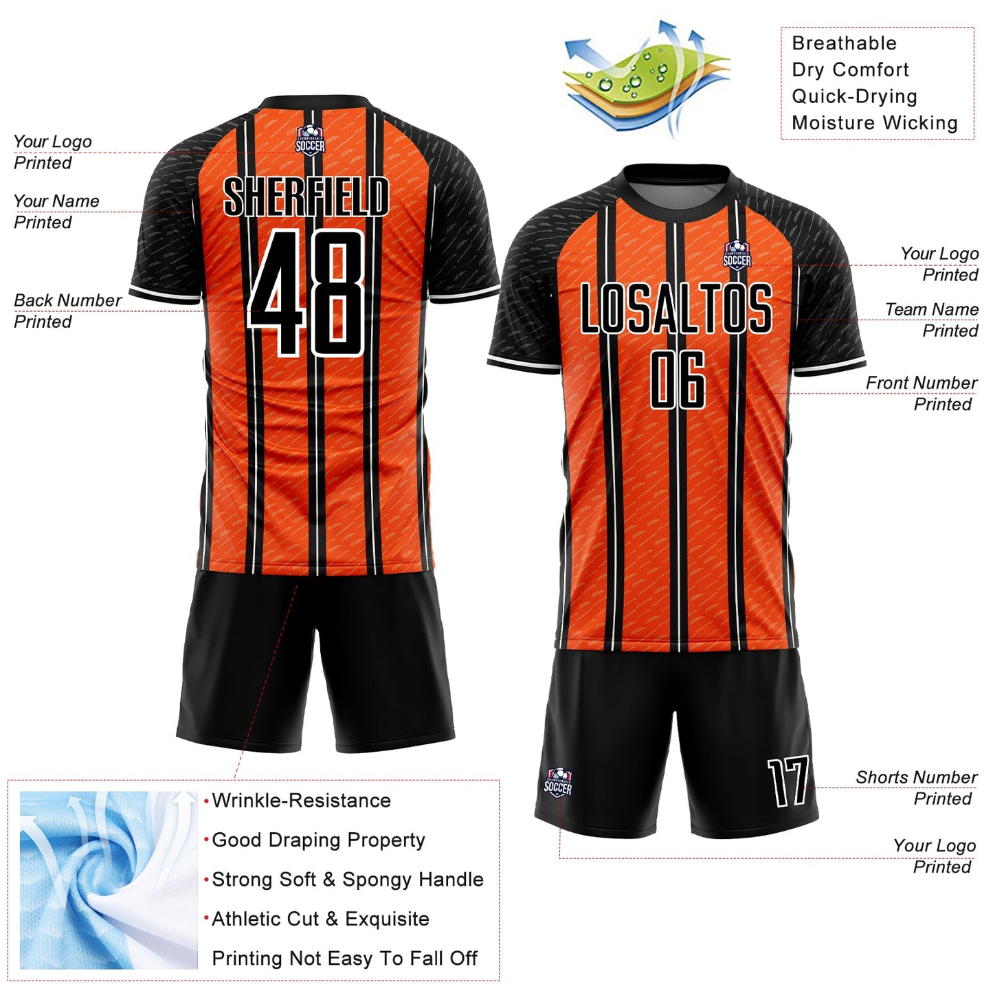 Custom Black Orange-White Line Sublimation Soccer Uniform Jersey - Sky-Custom