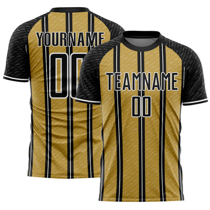 Custom Black Old Gold-White Line Sublimation Soccer Uniform Jersey - Sky-Custom