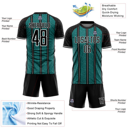Custom Black Teal-White Line Sublimation Soccer Uniform Jersey - Sky-Custom