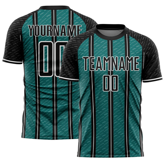 Custom Black Teal-White Line Sublimation Soccer Uniform Jersey - Sky-Custom
