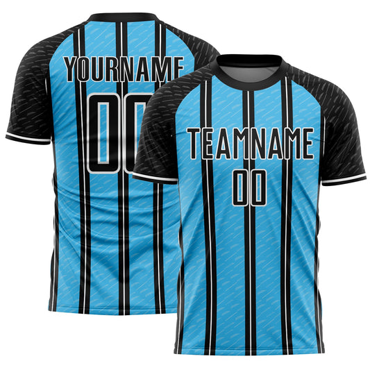 Custom Black Sky Blue-White Line Sublimation Soccer Uniform Jersey - Sky-Custom
