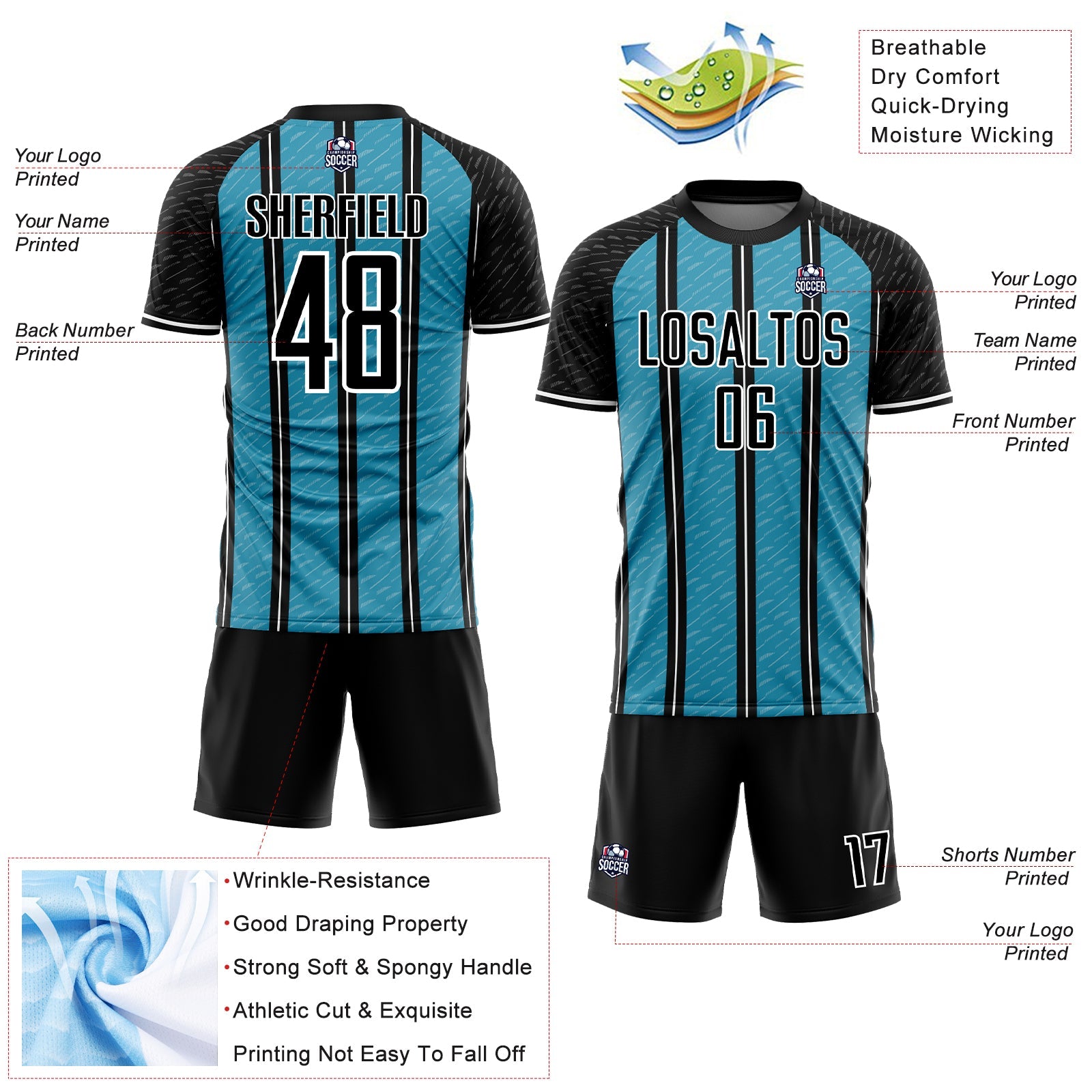Custom Black Panther Blue-White Line Sublimation Soccer Uniform Jersey - Sky-Custom
