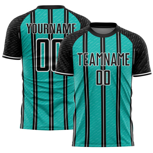 Custom Black Aqua-White Line Sublimation Soccer Uniform Jersey - Sky-Custom