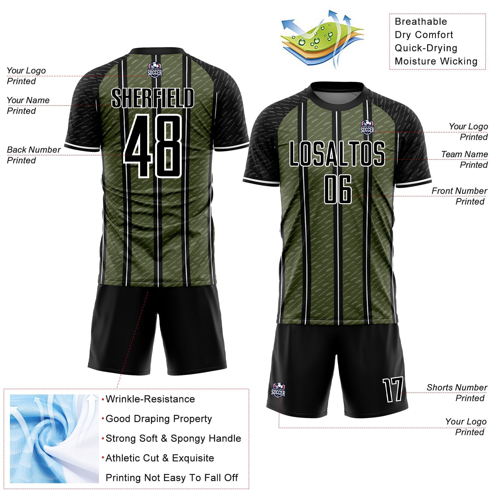 Custom Black Olive-White Line Sublimation Soccer Uniform Jersey - Sky-Custom