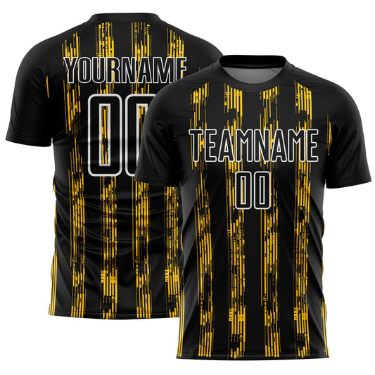 Custom Black Yellow-White Line Sublimation Soccer Uniform Jersey - Sky-Custom