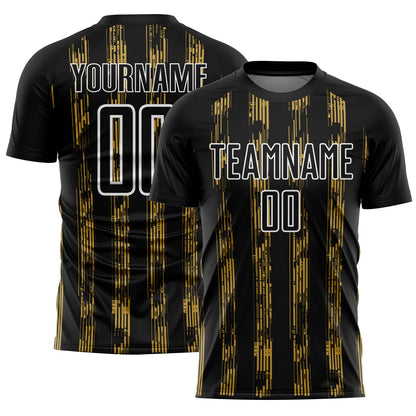 Custom Black Old Gold-White Line Sublimation Soccer Uniform Jersey - Sky-Custom