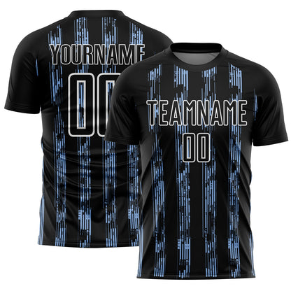 Custom Black Light Blue-White Line Sublimation Soccer Uniform Jersey - Sky-Custom