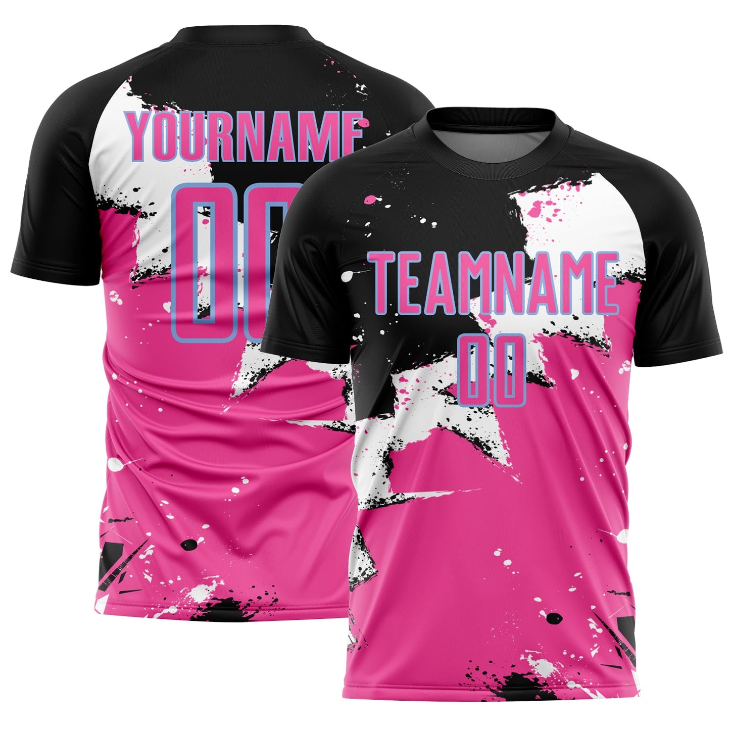 Custom Black Pink-Light Blue Splash Sublimation Soccer Uniform Jersey - Sky-Custom