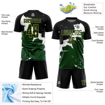 Custom Black Green-Old Gold Splash Sublimation Soccer Uniform Jersey - Sky-Custom