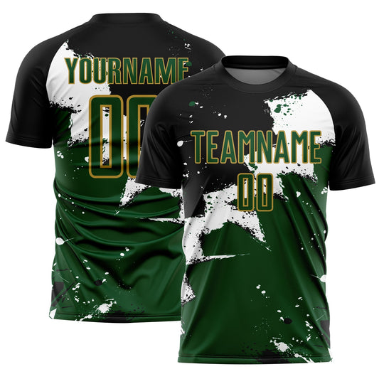 Custom Black Green-Old Gold Splash Sublimation Soccer Uniform Jersey - Sky-Custom