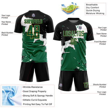 Custom Black Kelly Green-Old Gold Splash Sublimation Soccer Uniform Jersey - Sky-Custom