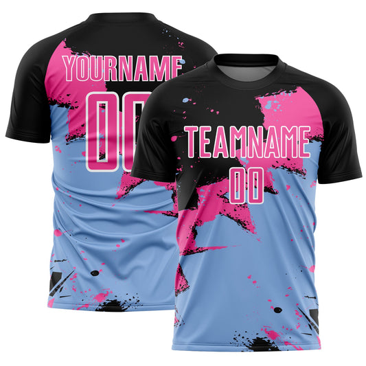 Custom Black Pink-Light Blue Splash Sublimation Soccer Uniform Jersey - Sky-Custom