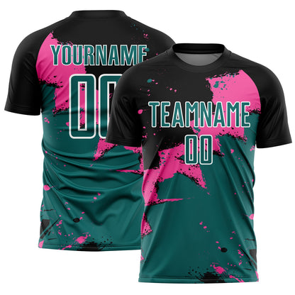 Custom Black Teal-Pink Splash Sublimation Soccer Uniform Jersey - Sky-Custom