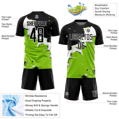 Custom Black White-Neon Green Splash Sublimation Soccer Uniform Jersey - Sky-Custom