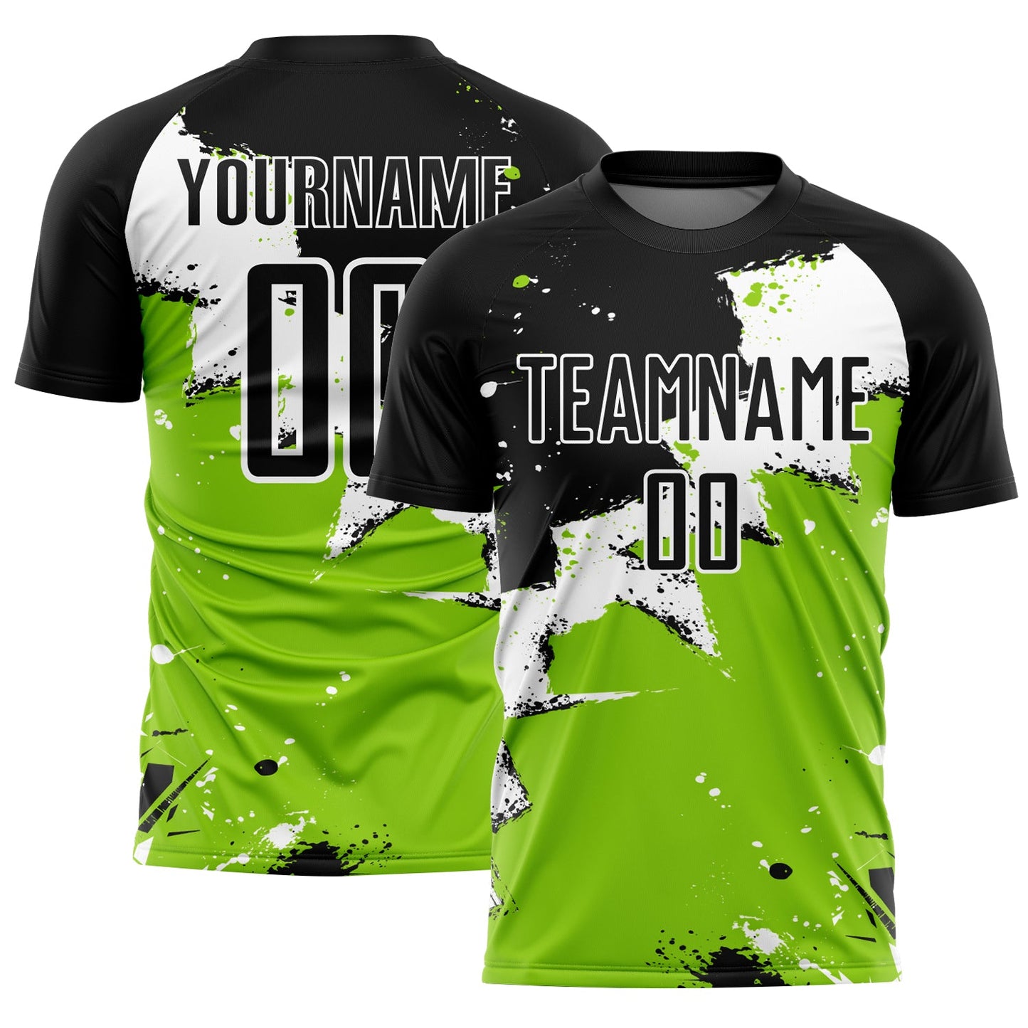 Custom Black White-Neon Green Splash Sublimation Soccer Uniform Jersey - Sky-Custom