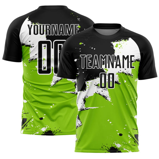 Custom Black White-Neon Green Splash Sublimation Soccer Uniform Jersey - Sky-Custom