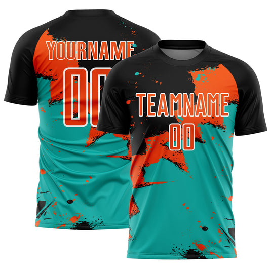 Custom Black Orange-Aqua Splash Sublimation Soccer Uniform Jersey - Sky-Custom