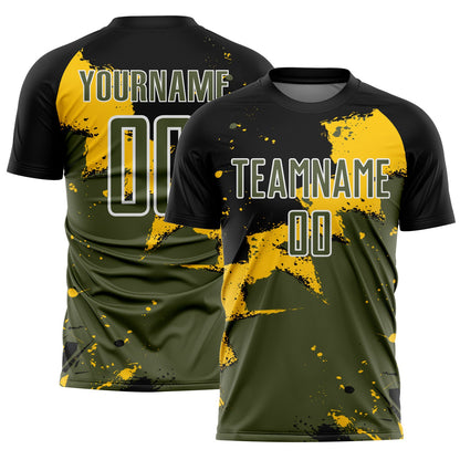Custom Black Olive-Yellow Splash Sublimation Soccer Uniform Jersey - Sky-Custom