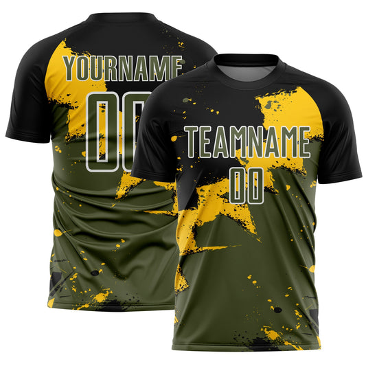 Custom Black Olive-Yellow Splash Sublimation Soccer Uniform Jersey - Sky-Custom