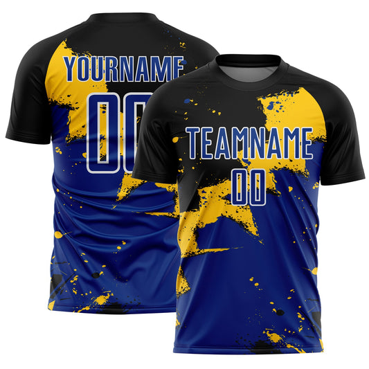 Custom Black Royal-Yellow Splash Sublimation Soccer Uniform Jersey - Sky-Custom