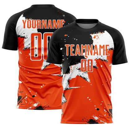 Custom Black Orange-White Splash Sublimation Soccer Uniform Jersey - Sky-Custom