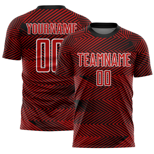 Custom Red Black-White Line Sublimation Soccer Uniform Jersey - Sky-Custom