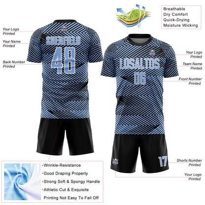 Custom Light Blue Black-White Line Sublimation Soccer Uniform Jersey - Sky-Custom