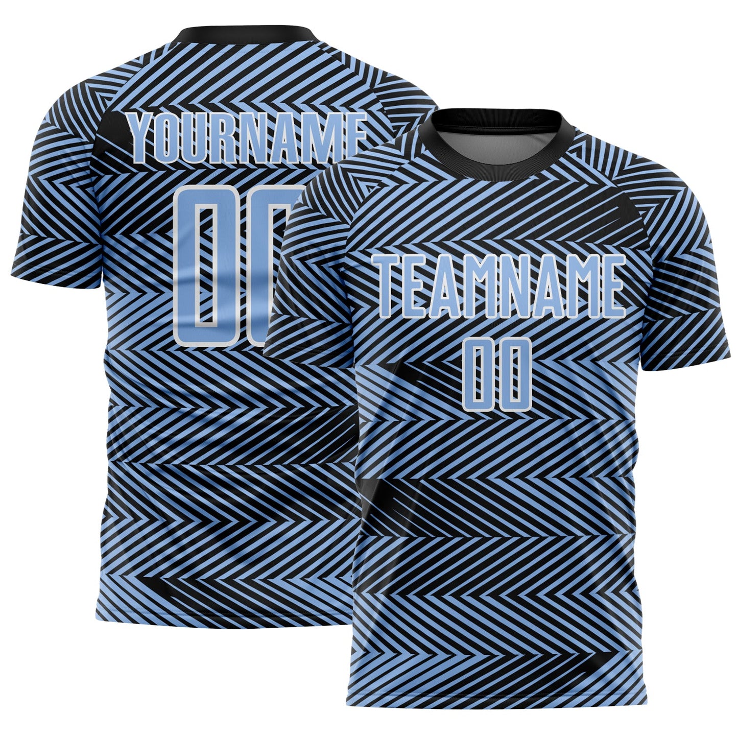 Custom Light Blue Black-White Line Sublimation Soccer Uniform Jersey - Sky-Custom