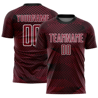 Custom Crimson Black-White Line Sublimation Soccer Uniform Jersey - Sky-Custom