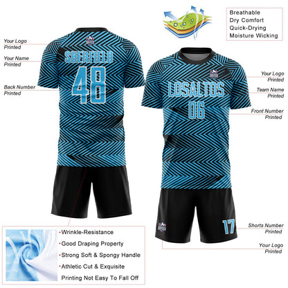 Custom Sky Blue Black-White Line Sublimation Soccer Uniform Jersey - Sky-Custom