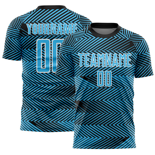 Custom Sky Blue Black-White Line Sublimation Soccer Uniform Jersey - Sky-Custom