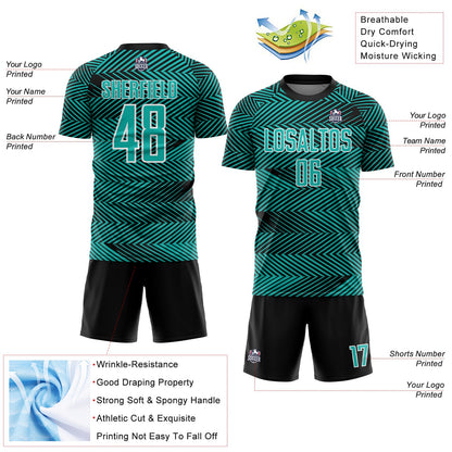 Custom Aqua Black-White Line Sublimation Soccer Uniform Jersey - Sky-Custom