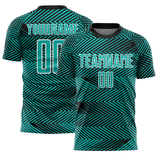 Custom Aqua Black-White Line Sublimation Soccer Uniform Jersey - Sky-Custom