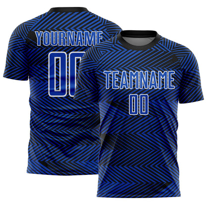 Custom Thunder Blue Black-White Line Sublimation Soccer Uniform Jersey - Sky-Custom