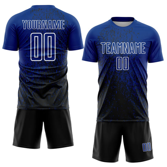 Custom Royal Black-White Abstract Fragment Art Sublimation Soccer Uniform Jersey - Sky-Custom