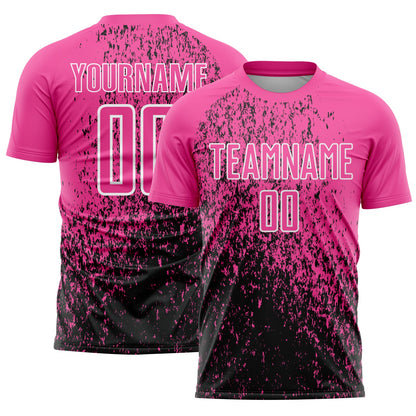 Custom Pink Black-White Abstract Fragment Art Sublimation Soccer Uniform Jersey - Sky-Custom