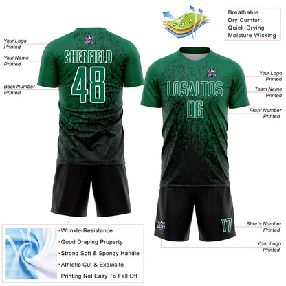 Custom Kelly Green Black-White Abstract Fragment Art Sublimation Soccer Uniform Jersey - Sky-Custom